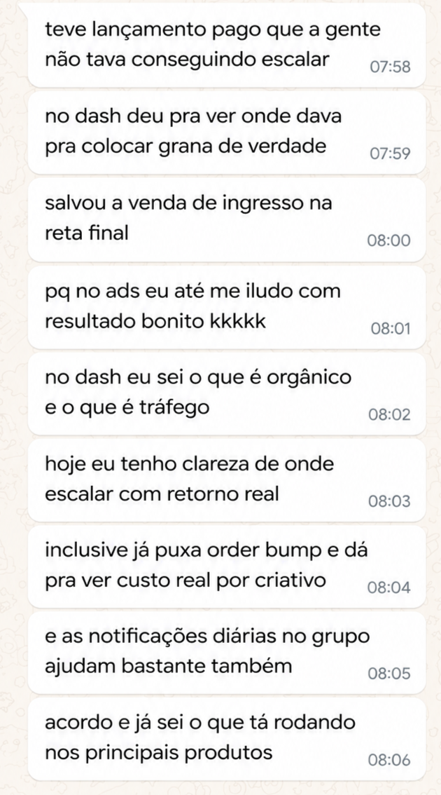 Conversa no WhatsApp: Kauã sobre dash, escala de lançamento e notificações do grupo