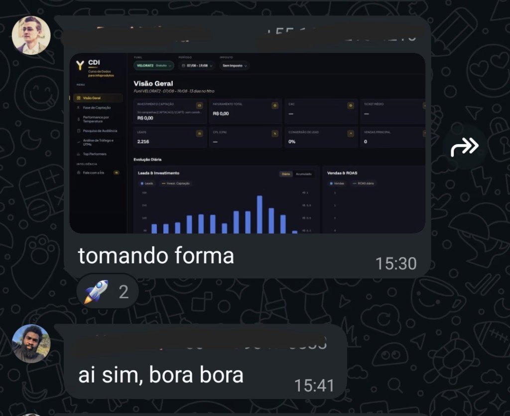 Print do WhatsApp: Davi Vilela mostra o CDI tomando forma.